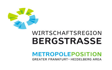 Logo der Wirtschaftsförderung Bergstraße, Text: Wirtschaftsregion Bergstraße Metropoleposition Greater Frankfurt - Heidelberg Area