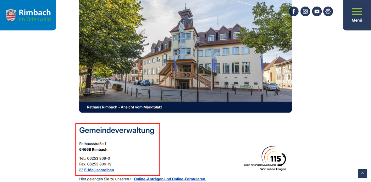 Kontakt auf Website